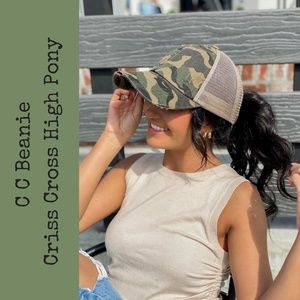 C.C Distressed Criss-Cross High Ponytail Ball Cap